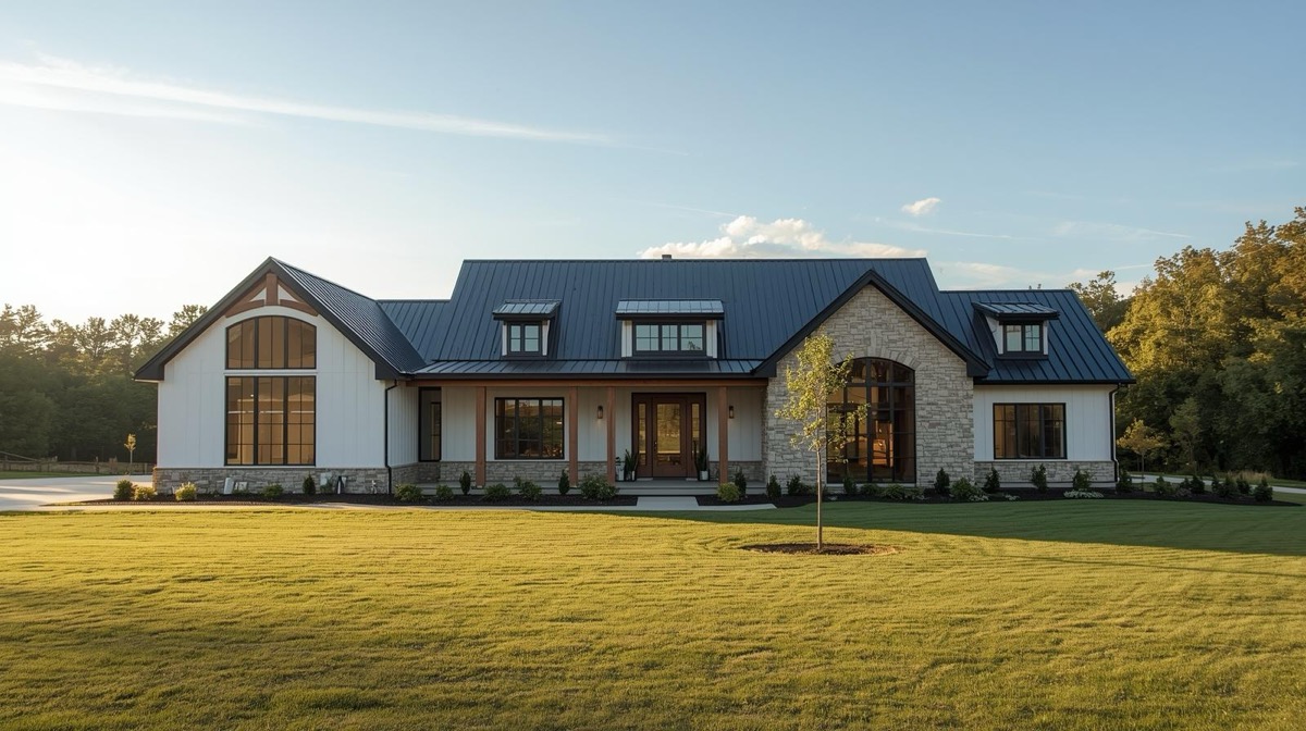 Modern farmhouse custom home with board and batten siding built by Wildflower Custom Homes in Georgetown Texas