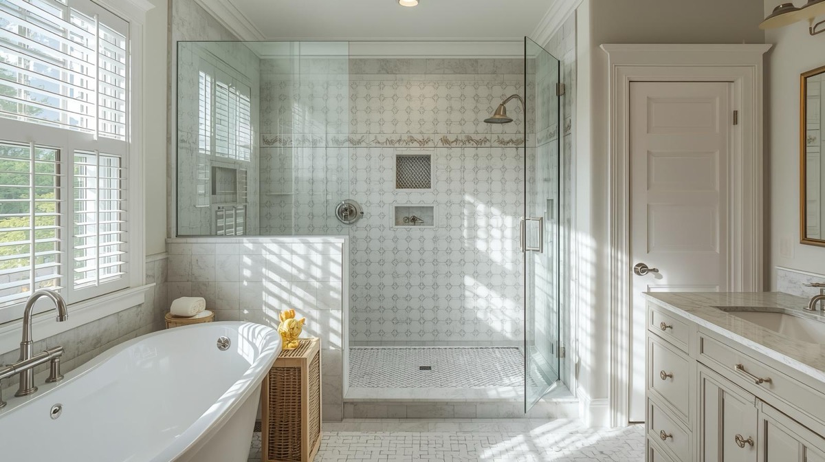 Custom bathroom with modern farmhouse design and quality finishes in Georgetown Texas
