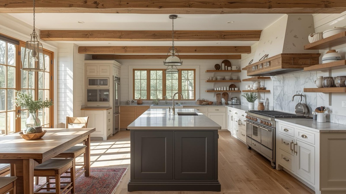 Custom kitchen with shiplap backsplash and farmhouse sink in Georgetown Texas home